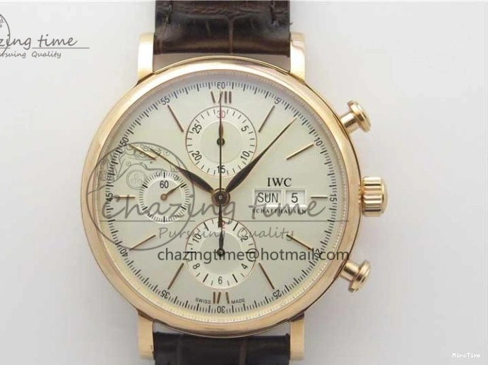 MIROTIME 0220 Efficient Portofino Chrono RG ZF 1:1 Best Edition White Dial on Brown Leather Strap A 7151